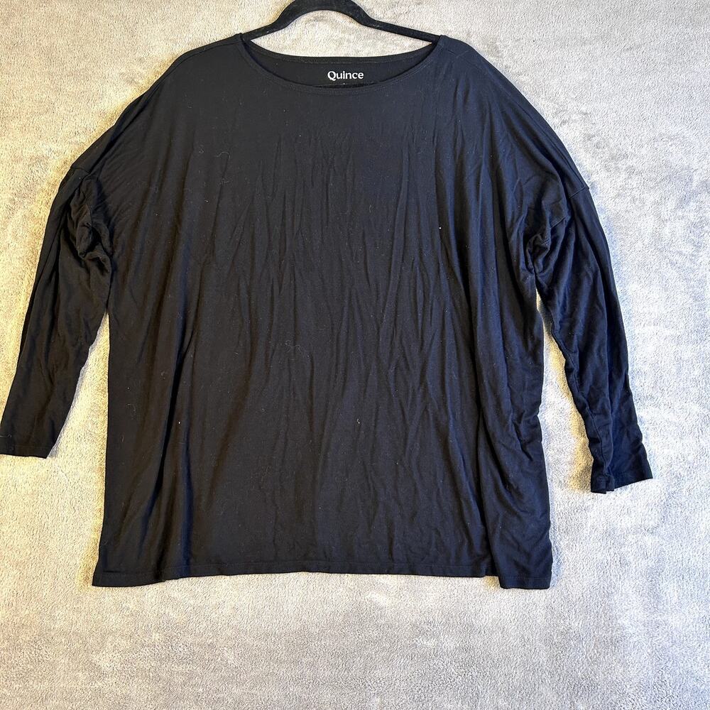 Quince Bamboo Rayon Black Long Sleeve Maternity Top L Soft Stretch‎ Sustainable